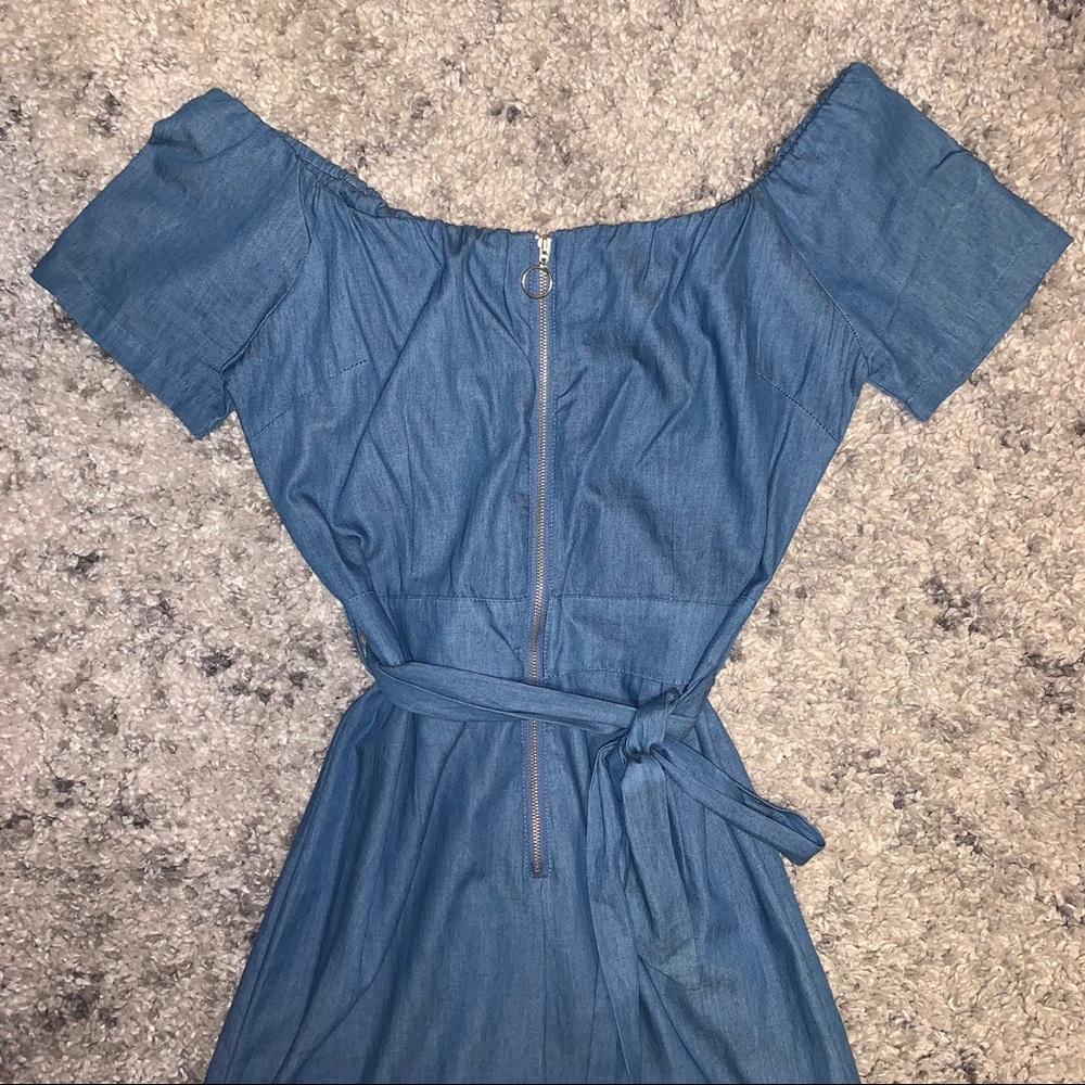 Blue off the shoulder jumpsuit